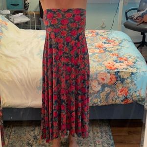 LuLaRoe Maxi Skirt Dress Red Rose Teal S